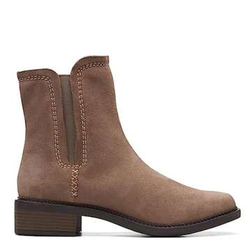 Clarks Women's Maye Zip Mid Calf Boot, Pebble Suede, 8