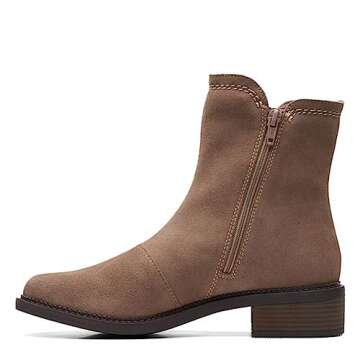 Clarks Women's Maye Zip Mid Calf Boot, Pebble Suede, 8