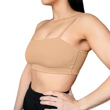 Aoxjox Women's Workout Bandeau Sports Bras Training Fitness Running Yoga Crop Tank Top (Light Brown,...
