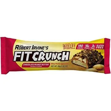 FITCRUNCH Snack Size Protein Bars, Designed by Robert Irvine, 6-Layer Baked Bar, 3g of Sugar & Soft Cake Core (18 Peanut Butter Snack Size Bars + 1 Strawberry Snack Size Bar)