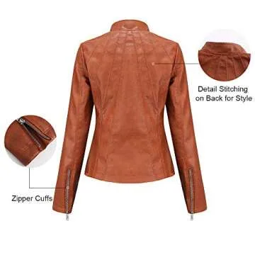 Tagoo Faux Leather Jacket Women Bomber Jacket Cropped Jacket Moto Coat for Biker with Belt