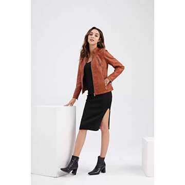 Tagoo Faux Leather Jacket Women Bomber Jacket Cropped Jacket Moto Coat for Biker with Belt