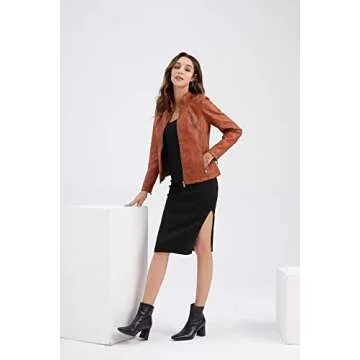 Tagoo Faux Leather Jacket Women Bomber Jacket Cropped Jacket Moto Coat for Biker with Belt