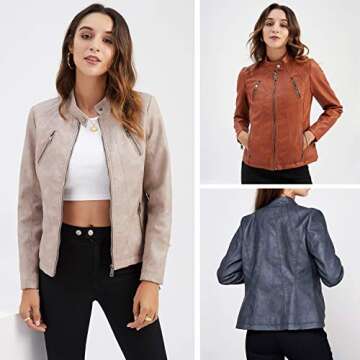 Tagoo Faux Leather Jacket Women Bomber Jacket Cropped Jacket Moto Coat for Biker with Belt