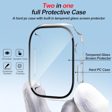 Smiling 2 Pack Case Built in Tempered Glass Screen Protector Compatible with Apple Watch Series 10 42mm, Hard PC Case Overall Protective Cover- Transparent