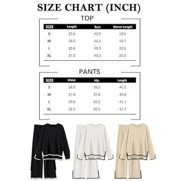 LILLUSORY Women Fall 2 Piece Lounge Set Outfits Sweatsuits Long Sleeve Sweater Tops Wide Leg Pants 2025 White S