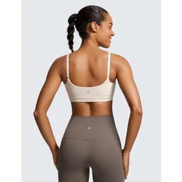 CRZ YOGA Womens Butterluxe Adjustable Spaghetti Strap Sports Bra - Scoop Neck Wireless Padded Yoga W...