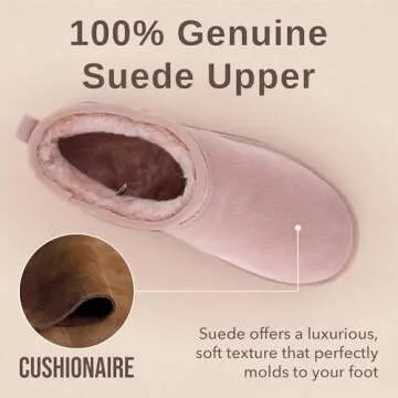 CUSHIONAIRE Hippy Women’s Platform Ankle Boots – Genuine Suede, Faux Fur Lining, Cozy Winter Slip-On Design Mini boots, PINK 8