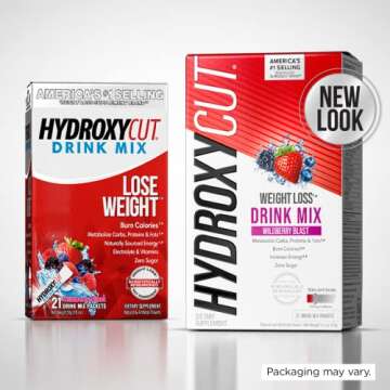 Hydroxycut Drink Mix, Wildberry Blast - 21 Travel-Size Packets - Zero Calories, Zero Sugar - Boost M...
