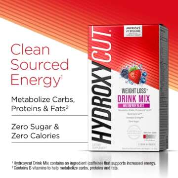 Hydroxycut Drink Mix, Wildberry Blast - 21 Travel-Size Packets - Zero Calories, Zero Sugar - Boost Metabolism, Burn Calories, Increase Energy - For Women & Men