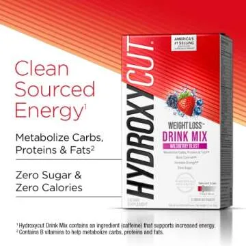 Hydroxycut Drink Mix, Wildberry Blast - 21 Travel-Size Packets - Zero Calories, Zero Sugar - Boost Metabolism, Burn Calories, Increase Energy - For Women & Men