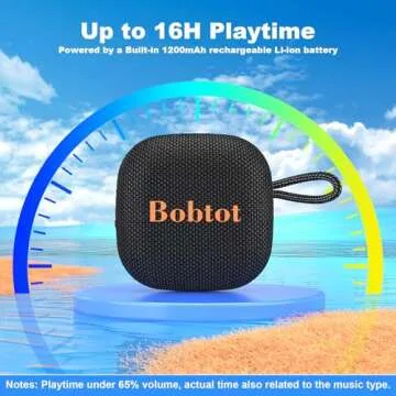Bobtot Portable Bluetooth Speakers Wireless - IPX7 Waterproof Mini Shower Speaker with 10W Peak Loud Stereo Sound, 16 Hours Playtime, Rich Bass, TWS, Built-in Mic, Small Size for Travel Sport, Black