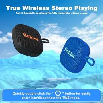 Bobtot Portable Bluetooth Speakers Wireless - IPX7 Waterproof Mini Shower Speaker with 10W Peak Loud Stereo Sound, 16 Hours Playtime, Rich Bass, TWS, Built-in Mic, Small Size for Travel Sport, Black