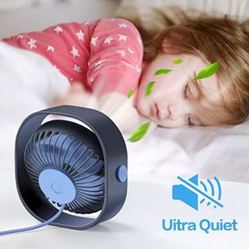 SMARTDEVIL Small Personal USB Desk Fan,3 Speeds Portable Desktop Table Cooling Fan Powered by USB,Strong Wind,Quiet Operation,for Home Office Car Outdoor Travel (Navy Blue)