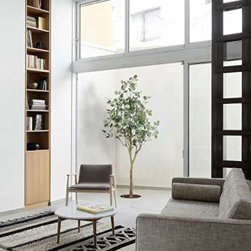 Aveyas 6ft Tall Artificial Eucalyptus Tree in Cemented Plastic Pot, Fake Silver Dollar Leaves Big Plant Large Faux Silk Tree for Indoor Outdoor Living Room Home Modern Wedding Decor (180cm)