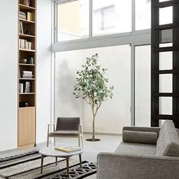 Aveyas 6ft Tall Artificial Eucalyptus Tree in Cemented Plastic Pot, Fake Silver Dollar Leaves Big Plant Large Faux Silk Tree for Indoor Outdoor Living Room Home Modern Wedding Decor (180cm)