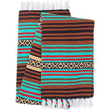 El Paso Designs Peyote Hippie Blanket Classic Mexican Style Falsa Stripe Pattern in Vivid Peyote Colors. Throw, Bed, Tapestry, or Yoga Blanket. Hand Woven Acrylic, 57" x 74" (Peyote 11)