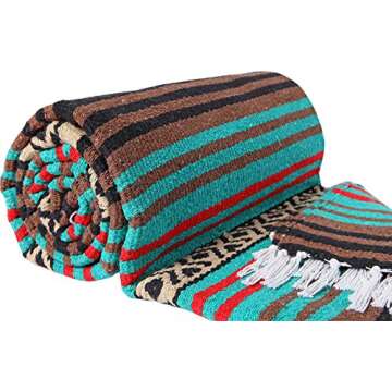 El Paso Designs Peyote Hippie Blanket Classic Mexican Style Falsa Stripe Pattern in Vivid Peyote Colors. Throw, Bed, Tapestry, or Yoga Blanket. Hand Woven Acrylic, 57" x 74" (Peyote 11)