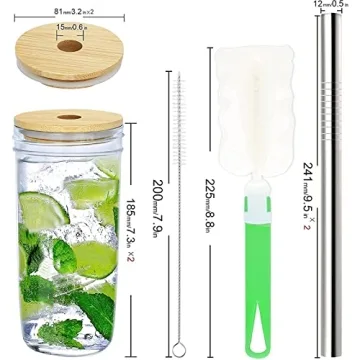 COLOROUND 2 Pack Mason Jar Smoothie Cups with Straws