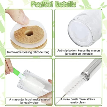 COLOROUND 2 Pack Mason Jar Smoothie Cups with Straws