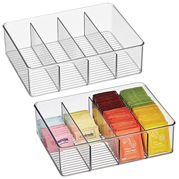mDesign Stackable Tea Bag Organizer Clear 4 Compartments