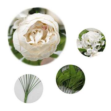 SHINE-CO Lighting Artificial Peony Silk Flowers Bouquet Glorious Moral for Home Office Decoration and Weddings(Milk White)