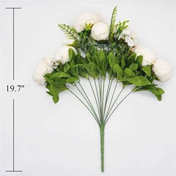 SHINE-CO Lighting Artificial Peony Silk Flowers Bouquet Glorious Moral for Home Office Decoration and Weddings(Milk White)