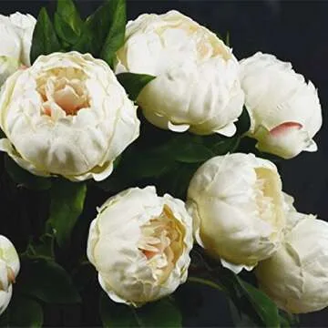 SHINE-CO Lighting Artificial Peony Silk Flowers Bouquet Glorious Moral for Home Office Decoration and Weddings(Milk White)