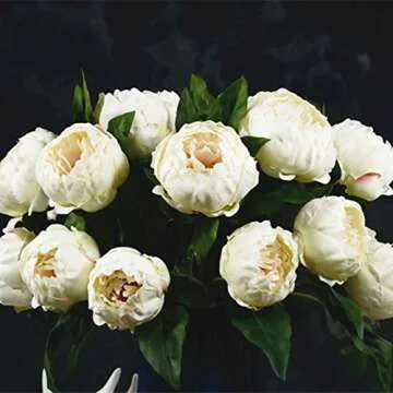 SHINE-CO Lighting Artificial Peony Silk Flowers Bouquet Glorious Moral for Home Office Decoration and Weddings(Milk White)