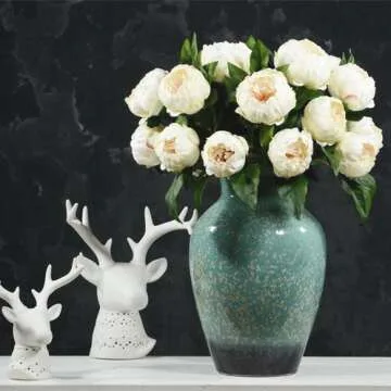 SHINE-CO Lighting Artificial Peony Silk Flowers Bouquet Glorious Moral for Home Office Decoration and Weddings(Milk White)