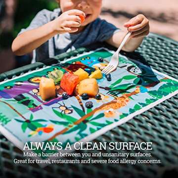 HomeWorthy 40 Pack Disposable Placemats for Baby, 3 Design Pack Baby Eating Mat, 12" x 18" Sticky Kids Placemats, Baby & Toddler Placemat for Restaurants, Plastic Kids Placemats for Dining Table