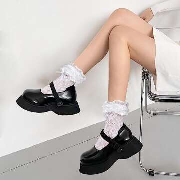 Womens White Lace Ruffle Fishnet Socks Bow Trim Frilly Mesh Anklet Socks Girls Fancy Pretty Dress Socks Ladies Sexy Elegant Tulle Socks Cute Princess Lolita Socks Cosplay Party Socks, White Ruffle Bow