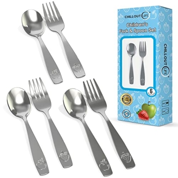 6 Piece Stainless Steel Kids Silverware Set - Child and Toddler Safe Flatware - Kids Utensil Set - M...