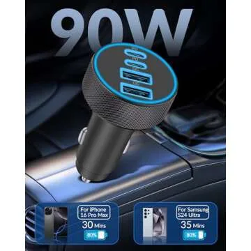 4 in 1 USB C Car Charger - 90W Super Fast Charging Adapter for All Devices