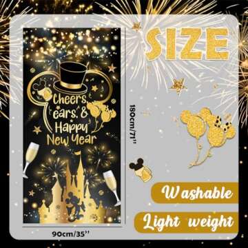 Happy New Year Decorations 2025 New Years Door Cover 2025 Cheers Ears New Year Banner for New Years Eve Party Supplies 2025 | New Years Backdrop