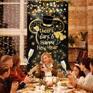 Happy New Year Decorations 2025 New Years Door Cover 2025 Cheers Ears New Year Banner for New Years Eve Party Supplies 2025 | New Years Backdrop