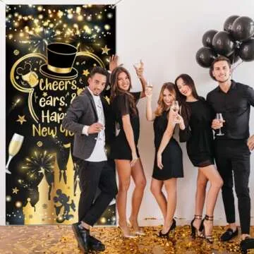 Happy New Year Decorations 2025 New Years Door Cover 2025 Cheers Ears New Year Banner for New Years Eve Party Supplies 2025 | New Years Backdrop