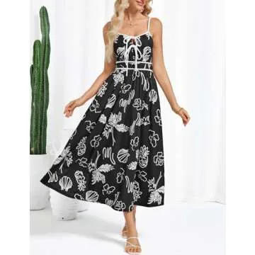 GRACE KARIN Women's 2025 Summer Casual Floral Boho Dress Spaghetti Strap Flowy Beach Maxi Dresses Black S