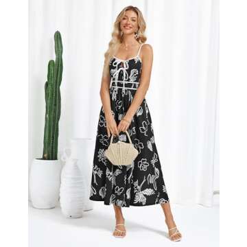 GRACE KARIN Women's 2025 Summer Casual Floral Boho Dress Spaghetti Strap Flowy Beach Maxi Dresses Black S