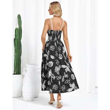 GRACE KARIN Women's 2025 Summer Casual Floral Boho Dress Spaghetti Strap Flowy Beach Maxi Dresses Black S