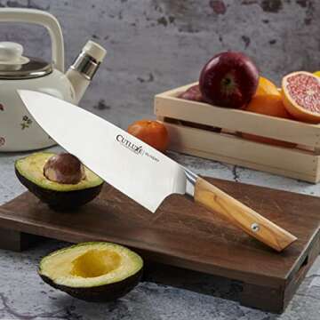 Cutluxe Chef Knife with Olive Wood Handle and Full Tang