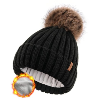 FURTALK Womens Winter Beanie Hat Fleece Lined Faux Fur Pom Pom Knitted Warm Beanie for Women