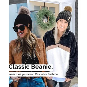 FURTALK Beanie for Women Fleece Lined with Pom Pom