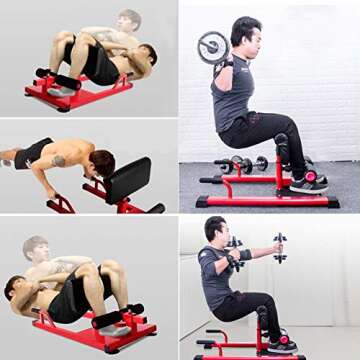 Sissy Squat Machine, Enow 3-in-1 Multifunctional Fitness Functional Core Workout Training Equipment with Deep Sissy Squat, Leg Exercise, Ab Workout for Home Cardio Gym Workout (Red)