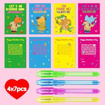 28PCS Valentines Day Gifts for Kids Classroom with Invisible Ink Pen, Kids Valentine Day Cards for S...