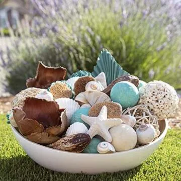 Botanical Netti Bag Turquoise Seashell Potpourri | Beach Home Decor Vase & Bowl Filler (Ocean Shells Blue)