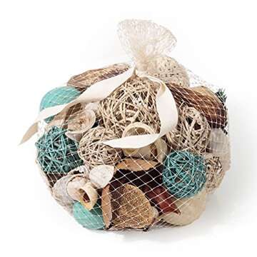Botanical Netti Bag Turquoise Seashell Potpourri | Beach Home Decor Vase & Bowl Filler (Ocean Shells Blue)