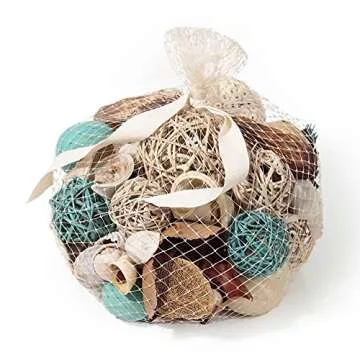 Botanical Netti Bag Turquoise Seashell Potpourri | Beach Home Decor Vase & Bowl Filler (Ocean Shells Blue)