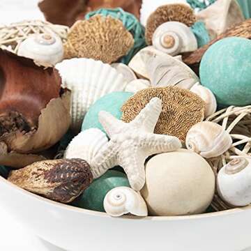 Botanical Netti Bag Turquoise Seashell Potpourri | Beach Home Decor Vase & Bowl Filler (Ocean Shells Blue)