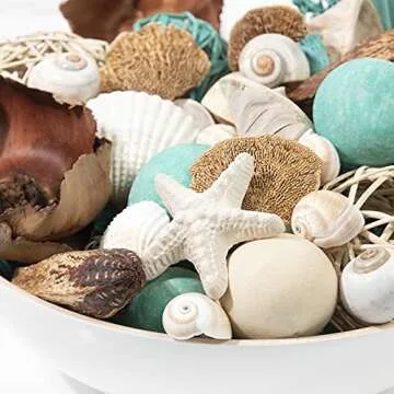 Botanical Netti Bag Turquoise Seashell Potpourri | Beach Home Decor Vase & Bowl Filler (Ocean Shells Blue)